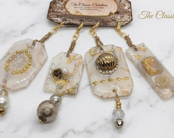 White Marble Journal Charms – Set of 4 Luxury Gold and Pearl Junk Journal Dangles