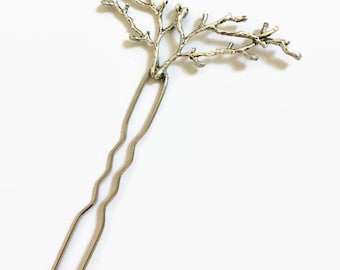 Soldered Silver Branch Hair Pin Soldered Branch Twig Hair Stick Bun Hair Pin Silver Bridal Tree Hair Pin Silver Tree Hair accessory Wedding