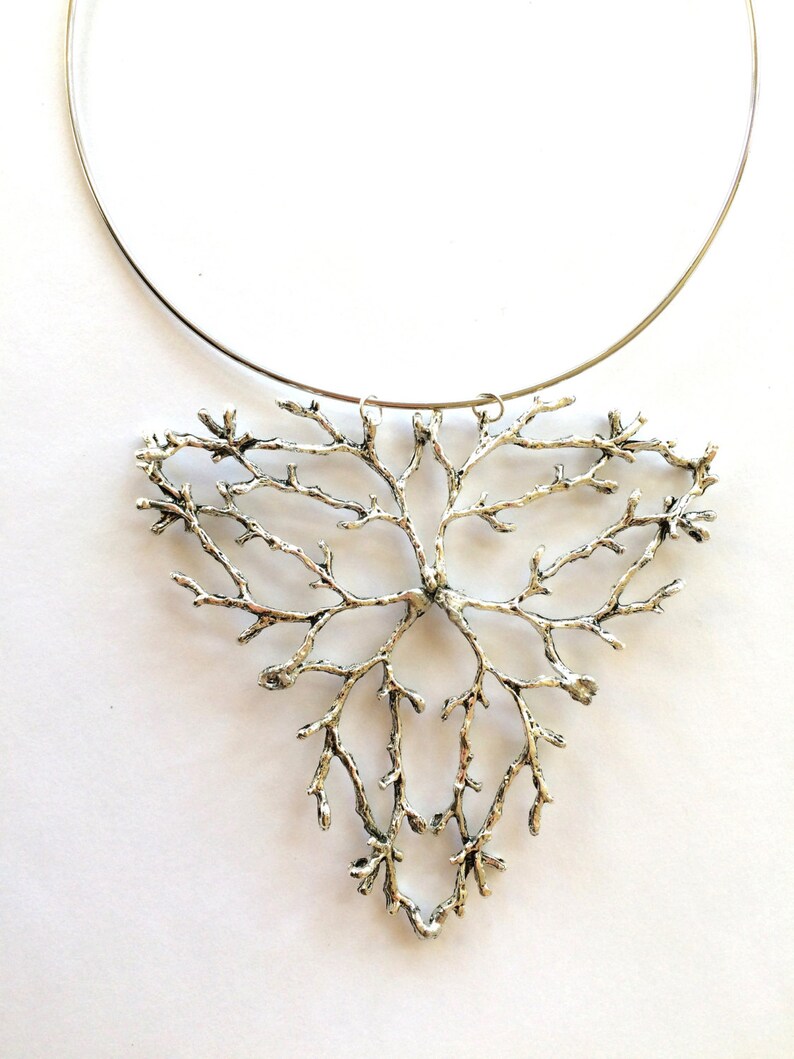 Soldered branch heart necklace Statement bib necklace Silver | Etsy