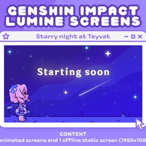 Pantalla de Twitch de Lumine / Pantalla animada / Banner de Twitch / Comenzando pronto twitch / Animado a partir de pronto / Genshin Impact / Noche estrellada