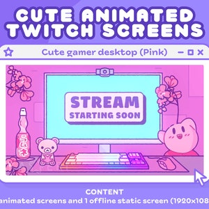 Cute pink animated stream screens | Twitch Scenes | Kawaii gamer | Cute screens for streams | Starting soon | Thanks for watching