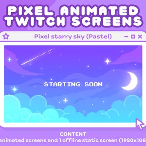 Lindo cielo nocturno / Pantalla de cielo estrellado de píxeles / Pantalla animada / Banner de Twitch / Animado A partir de pronto / Pantalla animada de píxeles