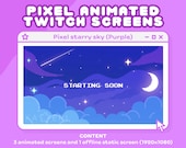 Purple night sky | Pixel starry sky screen | Animated Screen | Twitch Banner | Animated Starting soon | Pixel animated screen