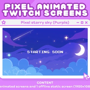 Cielo nocturno púrpura / Pantalla de cielo estrellado de píxeles / Pantalla animada / Banner de Twitch / Animado A partir de ahora / Pantalla animada de píxeles
