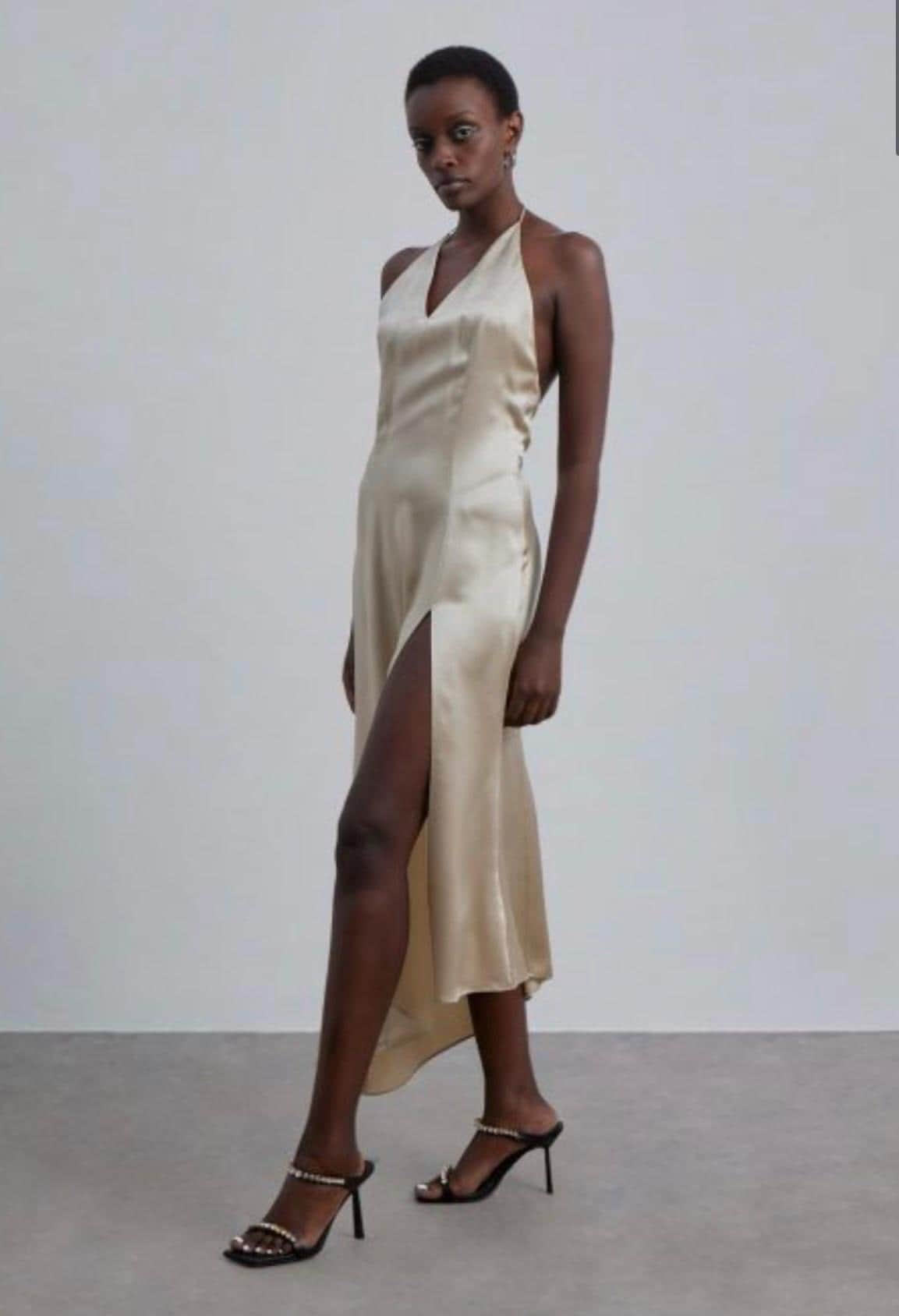 NWT Silk Maison halter dress with slit