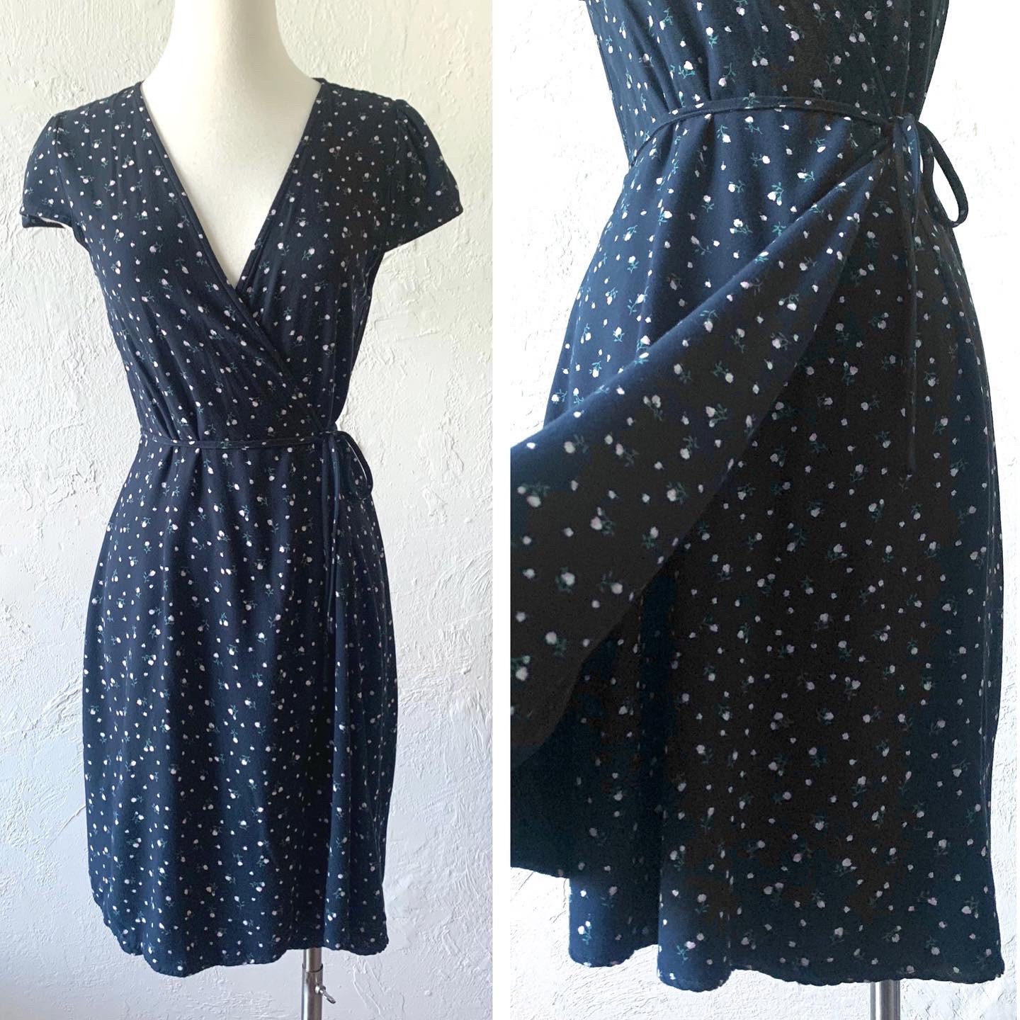 Brandy Melville Navy Floral Wrap Dress Free Size Xs Medium 