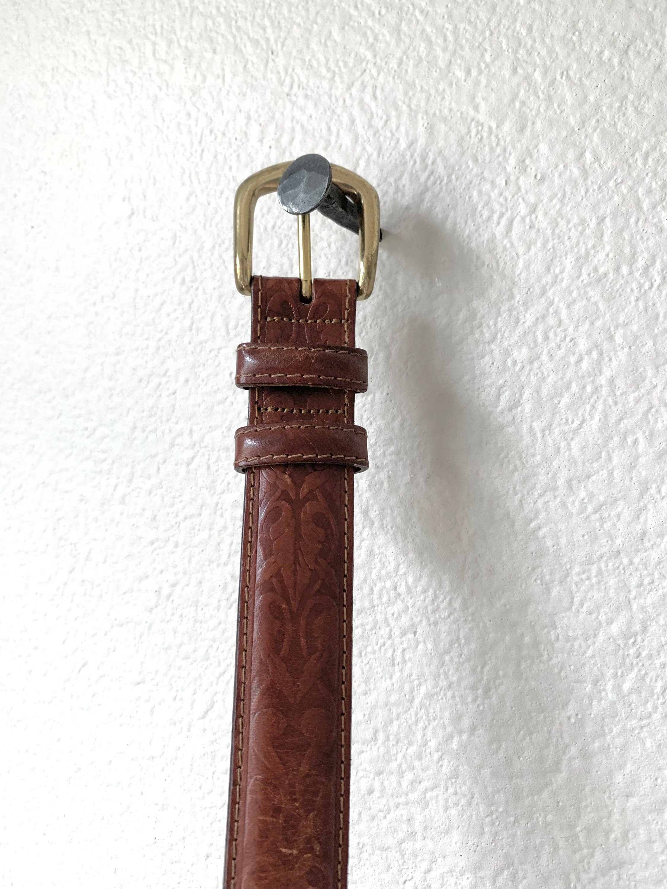 Ceinture En Cuir Cole Haan - Imprimé Crocodile Orange, Boucle Argentée - Taille S - Neuf Sans étiquette