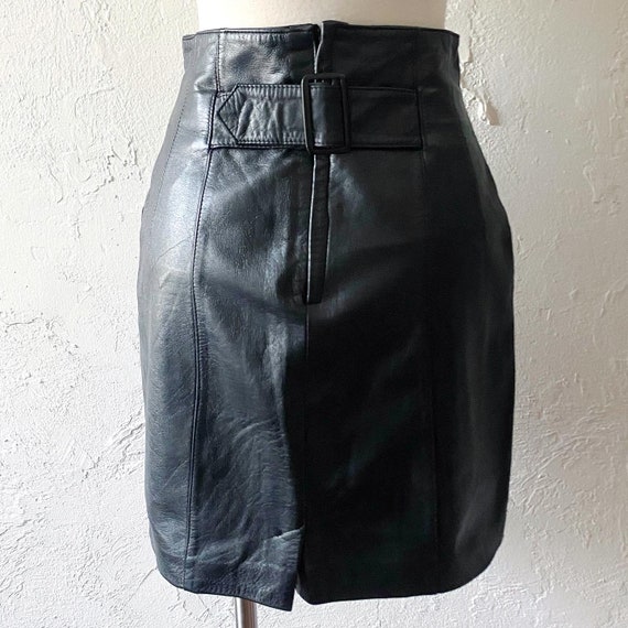 80s black leather mini skirt - image 6