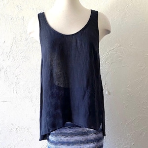 Calypso navy blue linen tank top