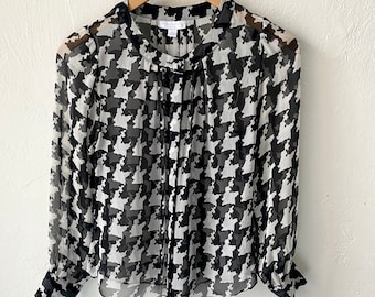 Sheer silk houndstooth blouse