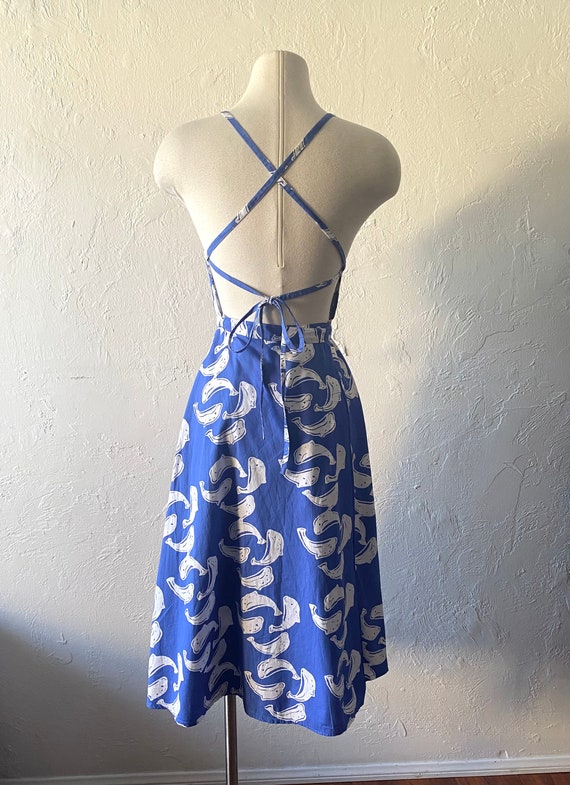 80s cotton dolphin print wrap backless dress - image 4