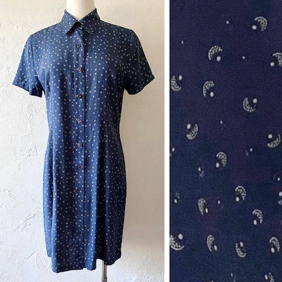 Silk dandelion print button shirt dress