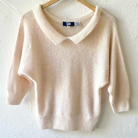 80s pale pink silk angora dolman sleeve sweater