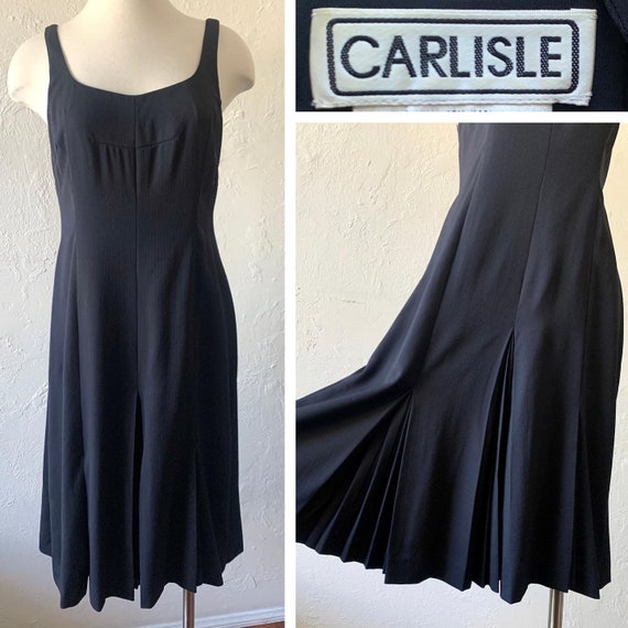 Chic vtg CARLISLE black pleated dress - 8 medium - image 1