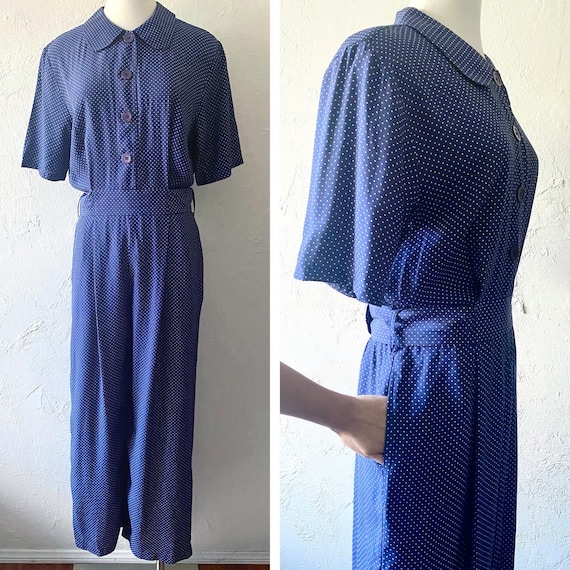 Vtg navy blue rayon jumpsuit