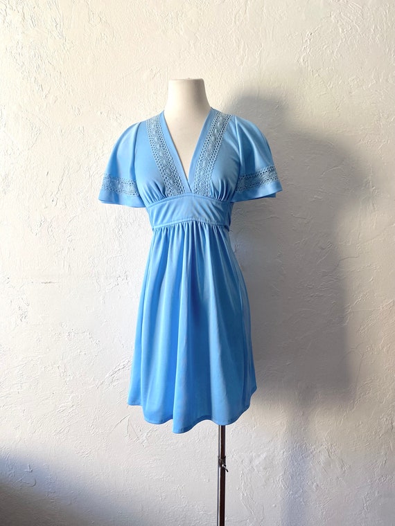 1970s sky blue dress ~ xs - small - image 1