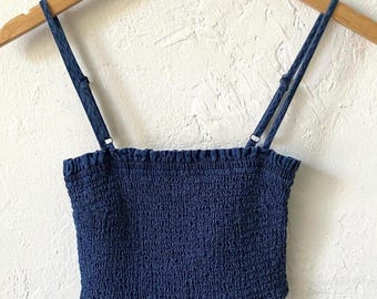 A + F smocked  denim crop tank