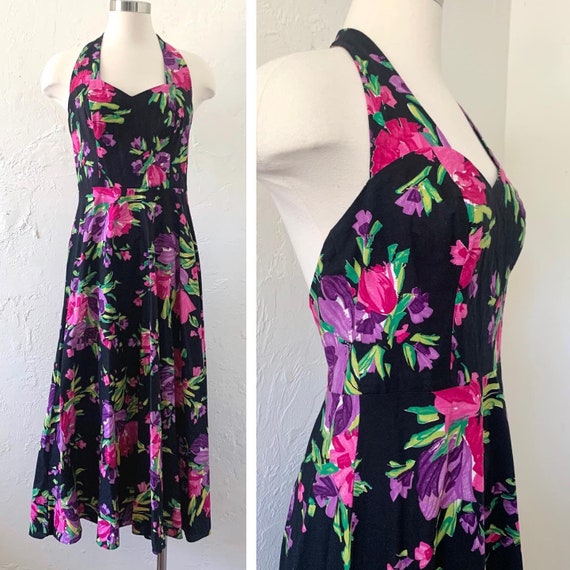 80s ‘Steppin Out’ cotton backless midi dress ~ me… - image 1