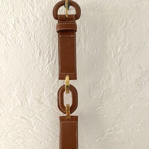 80s brown leather high waist belt