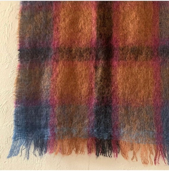 Vtg 50s mohair colorful large plaid scarf - image 3