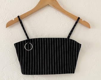 Y2K black and white pin stripe crop tank