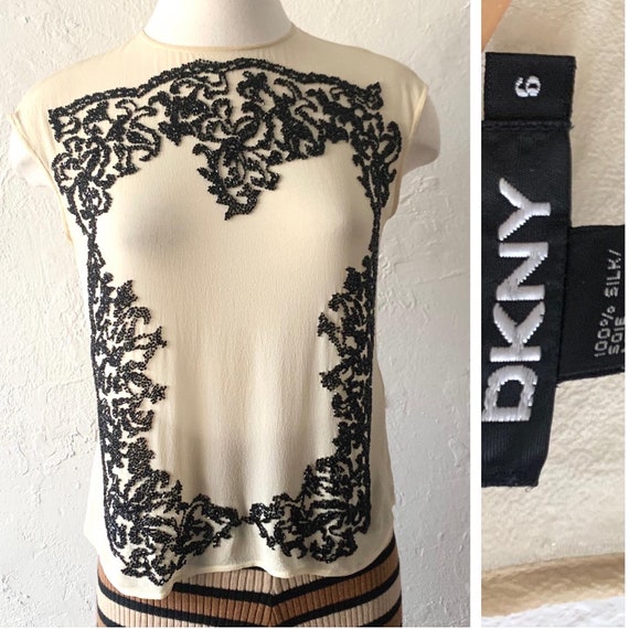 DKNY sheer silk beaded blouse