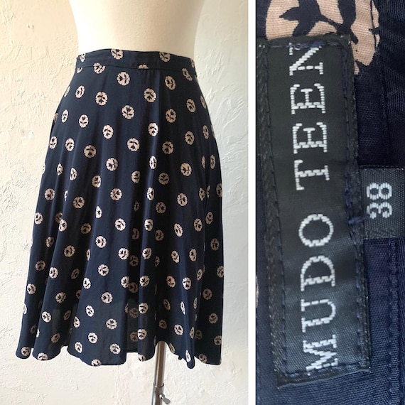 Vtg 90s Mudo Teen navy rayon high waist skirt 27” - image 1