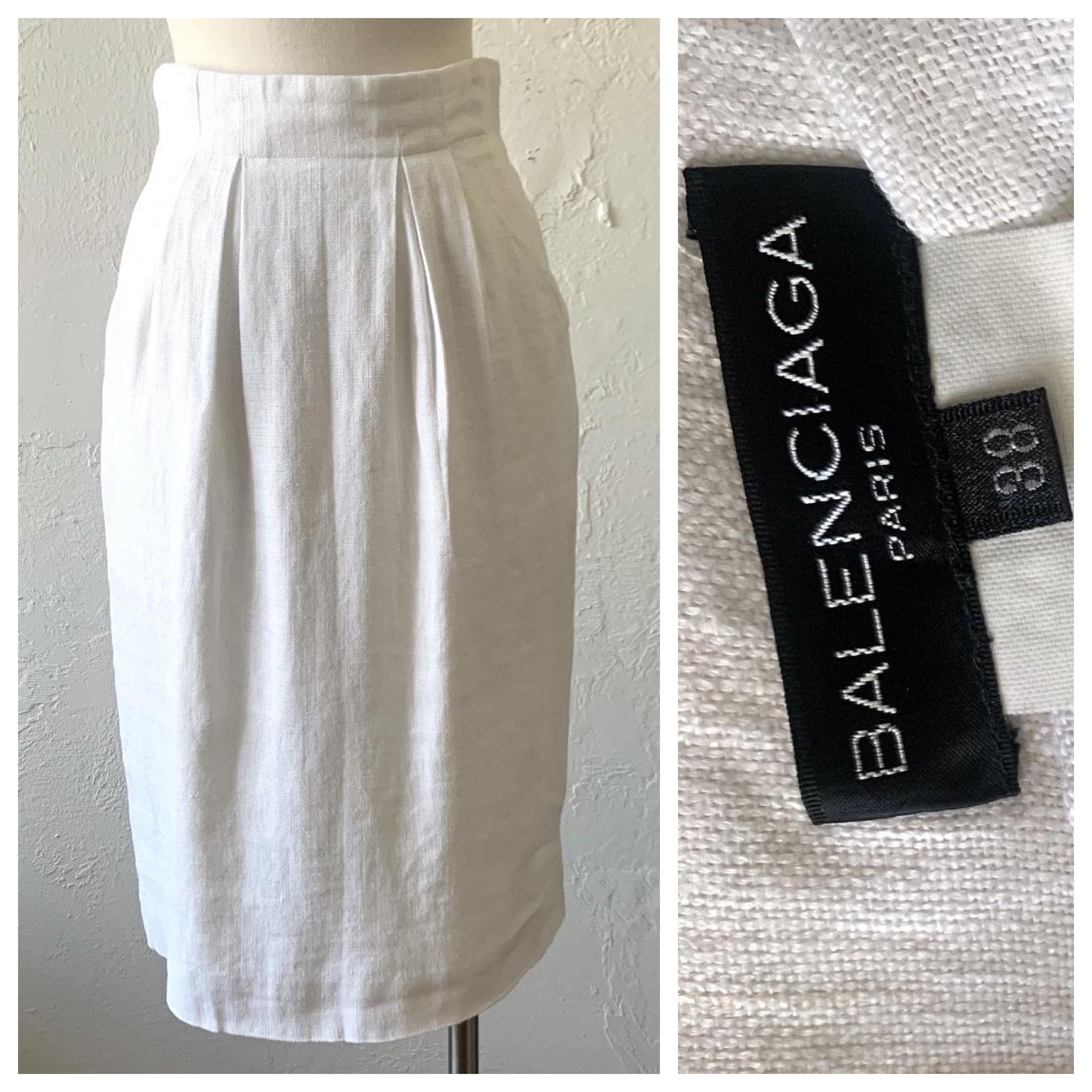 Balenciaga White Linen Pencil Skirt Small Etsy