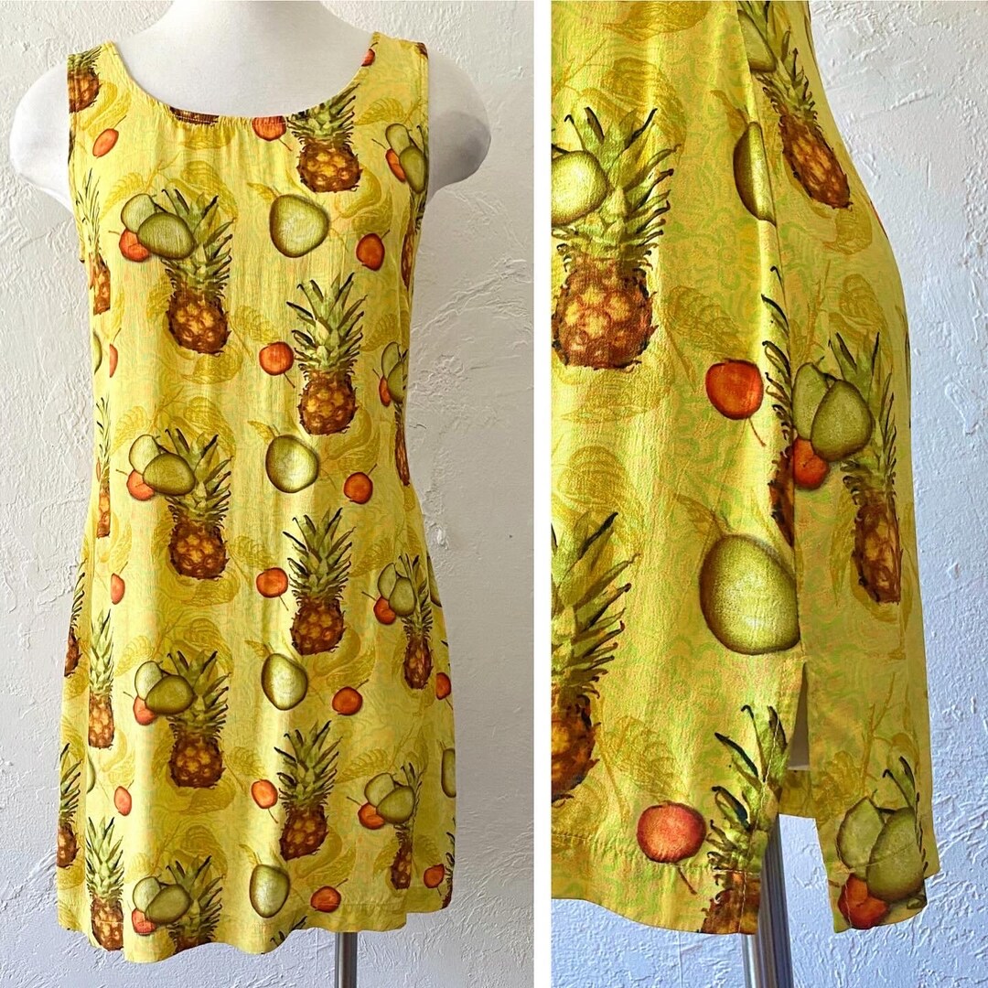 Vtg Fruity Rayon Dress With Slit - Etsy