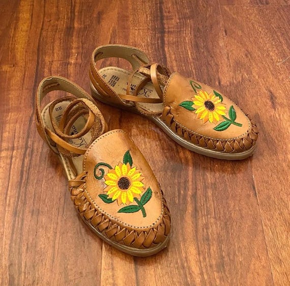 Leather Sunflower Ankle Tie Sandals - Etsy