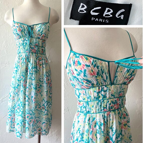 Vtg BCBG silk floral ruched dress - image 1