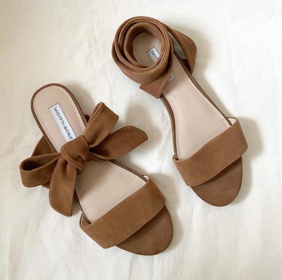 Saks Fifth Ave Suede Tie Sandals Etsy