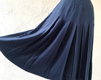 80s silk navy high waist pleated skirt