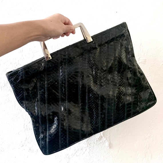 Vtg 80s black eel skin handbag