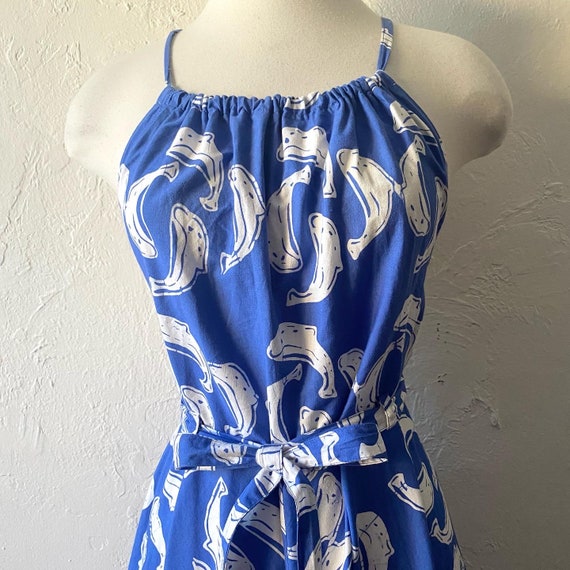 80s cotton dolphin print wrap backless dress - image 2
