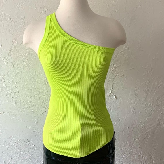 Zara nwt neon yellow one shoulder rib top - image 1