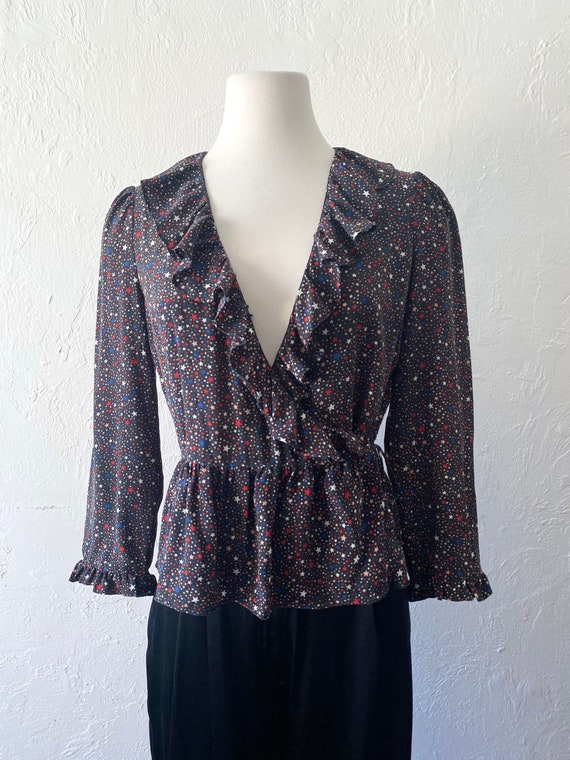 Madewell SILK star print wrap top ~ med