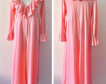 Vtg 60s pink ruffle jumpsuit