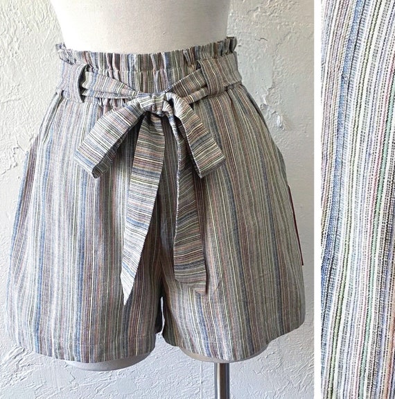 Rainbow linen high waist shorts