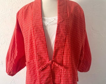 Red plaid cotton kimono