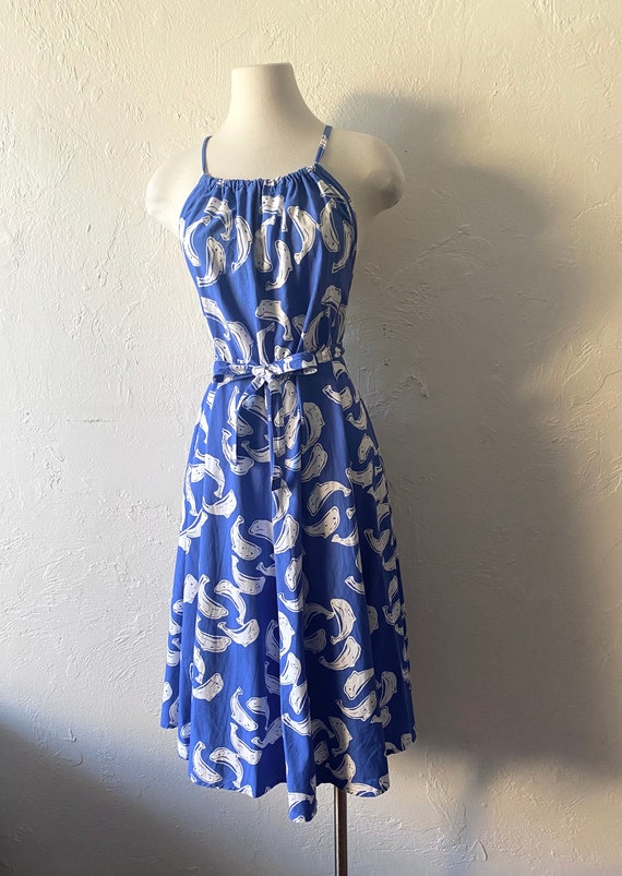 80s cotton dolphin print wrap backless dress - image 9