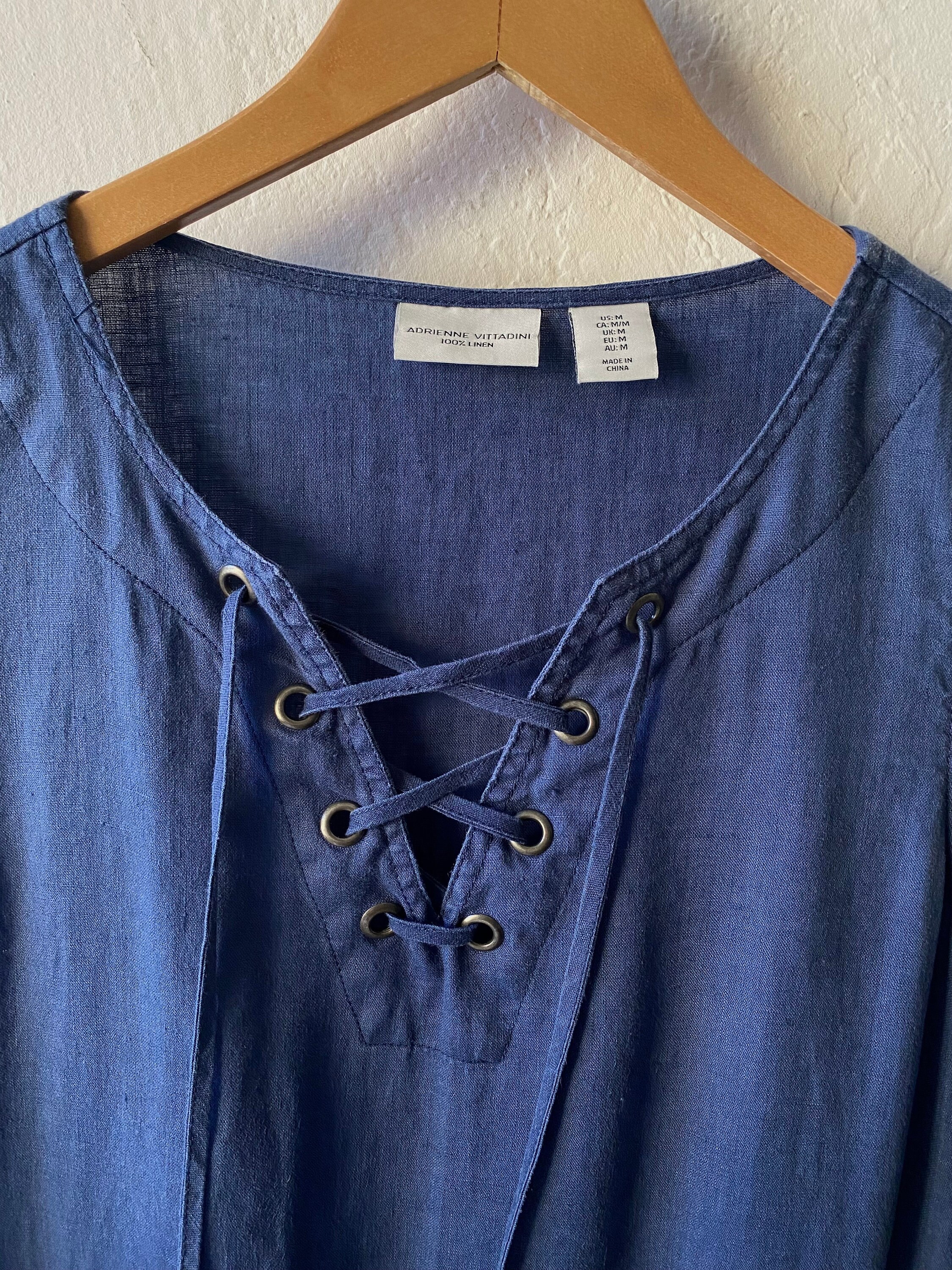 adrienne vittadini linen dress Women's Adrienne Vittadini Linen Sleeveless Shirt Dress Blue Size M Beach Resort