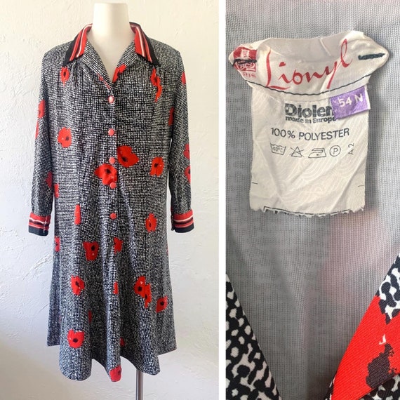 60s Lionyl poppy print dress ~ large - xl - image 1