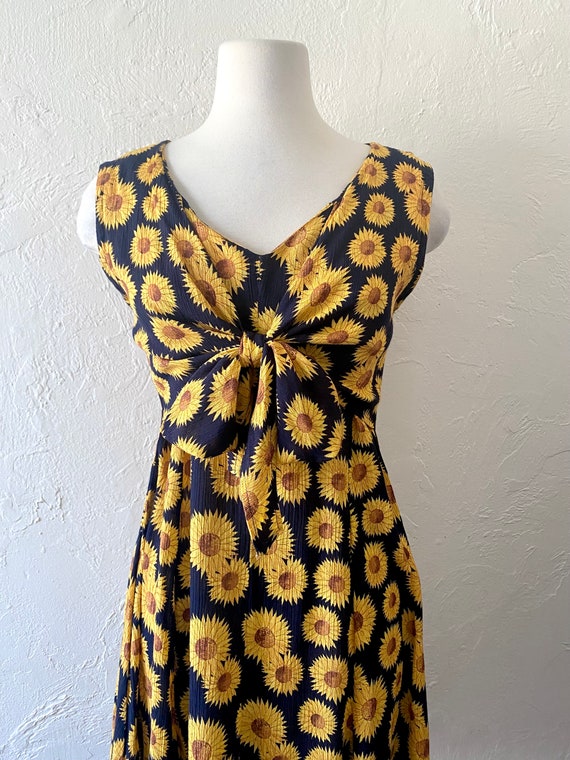 Vtg Sunflower print rayon mini dress - image 4