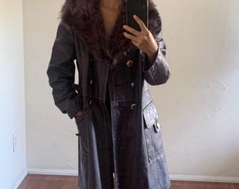 60s leather and fur coat