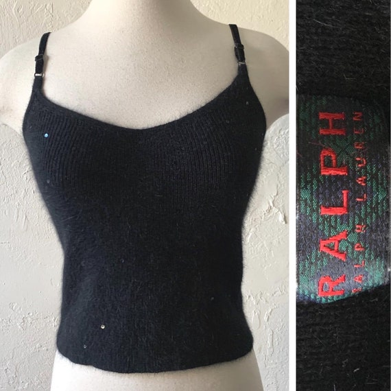 90s Ralph Lauren fuzzy angora sweater tank top - … - image 1