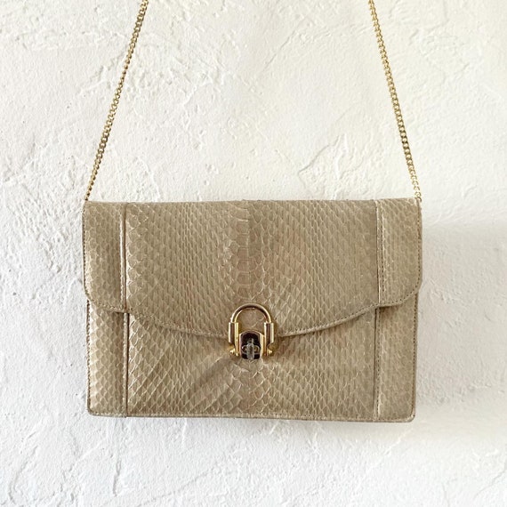 Vtg 80s genuine snakeskin crossbody / clutch