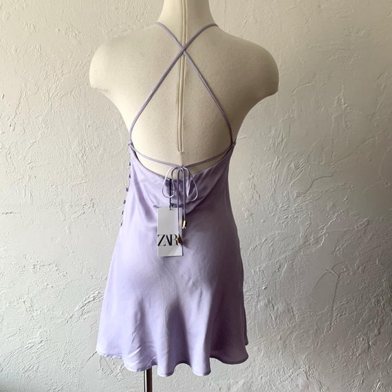 Zara NWT lilac backless satin mini dress ~ M - image 2