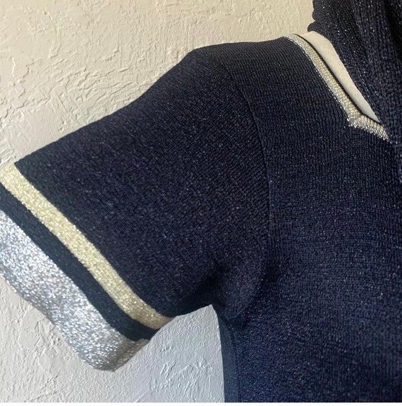 60s High slits navy sparkly knit dress with scarf - image 4
