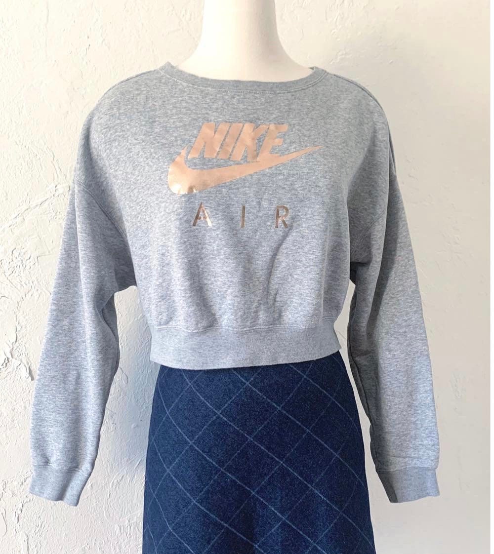 Nike mini swoosh oversized store cropped sweatshirt in light gray